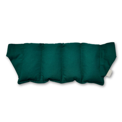 FRUT hands-free heat pack in dark green with adjustable velcro strap, front view