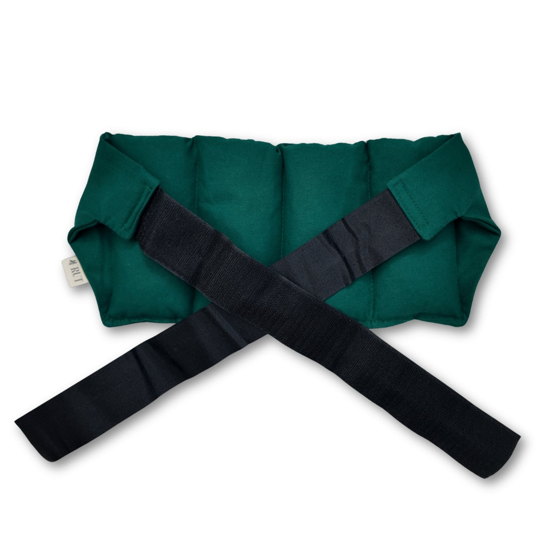 FRUT hands-free heat pack with adjustable velcro strap, back view